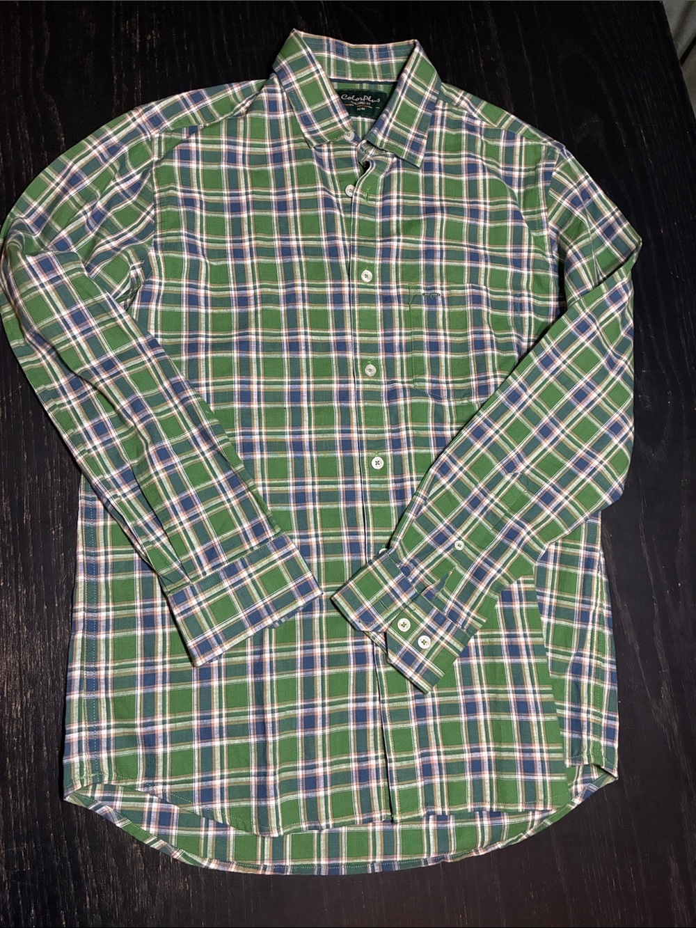 Cotton Green Plaid Button-Down Shirt - Men's Casual Long Sleeve